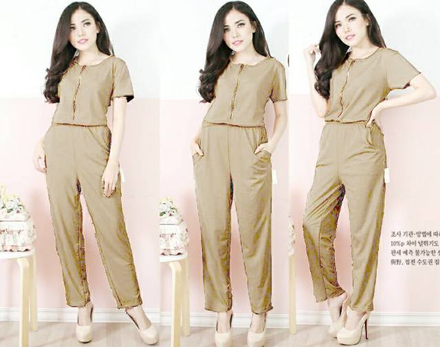 Jumpsuit della bahan wafer, sleting besi depan, fit to L