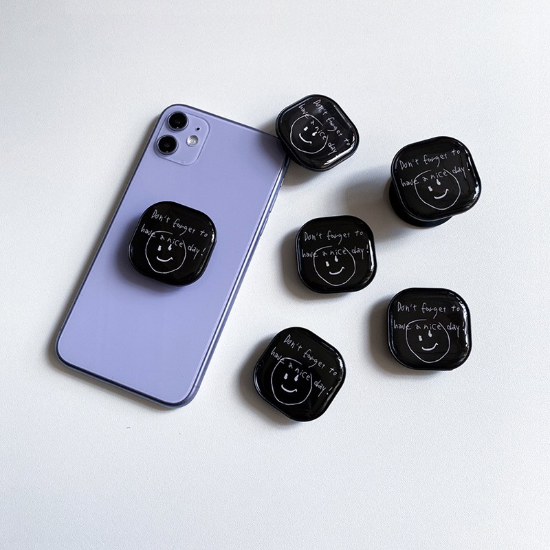 PopSocket Bentuk Kotak Motif Smiley Desain Simpel untuk HP