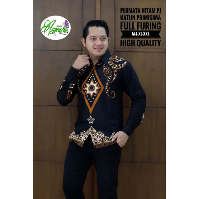 Kemeja Batik Exclusive Pria Terbaru Batik Lengan Panjang/Pendek Batik Motif PERMATA HITAM