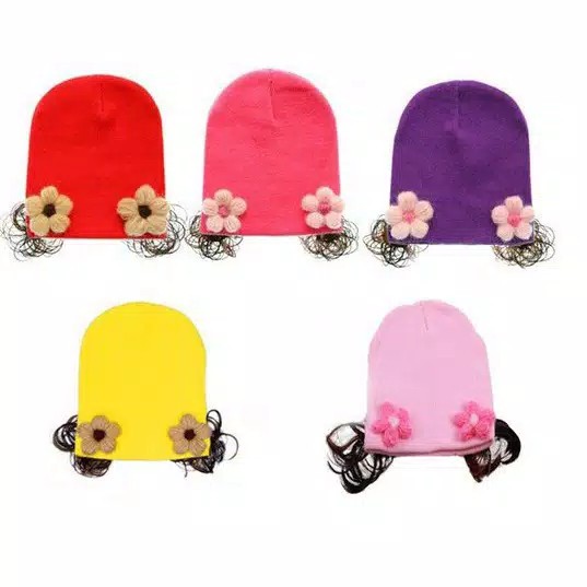 ~COD~ DO-P19-21 Topi Anak Perempuan Rambut Kepang / Topi Bayi Kupluk Imut Lucu Baby Hat Wig Impor-6