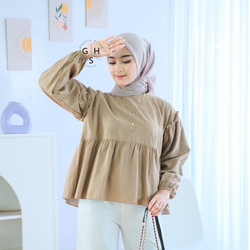 (MGA) BLOUSE OVERSIZE LINEN MORATA RUFFLE BALLON LINEN