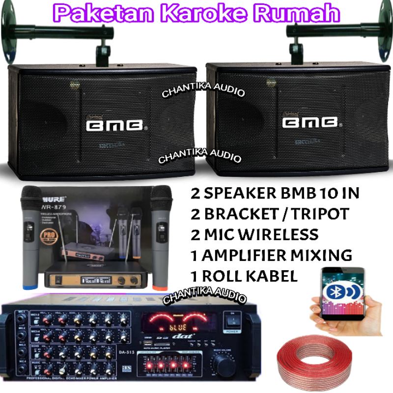 Speaker Karaoke bmb 10 inch Amplifier karaoke DAT 313 MIC WIRELESS Paketan Karokean komplit siap pas