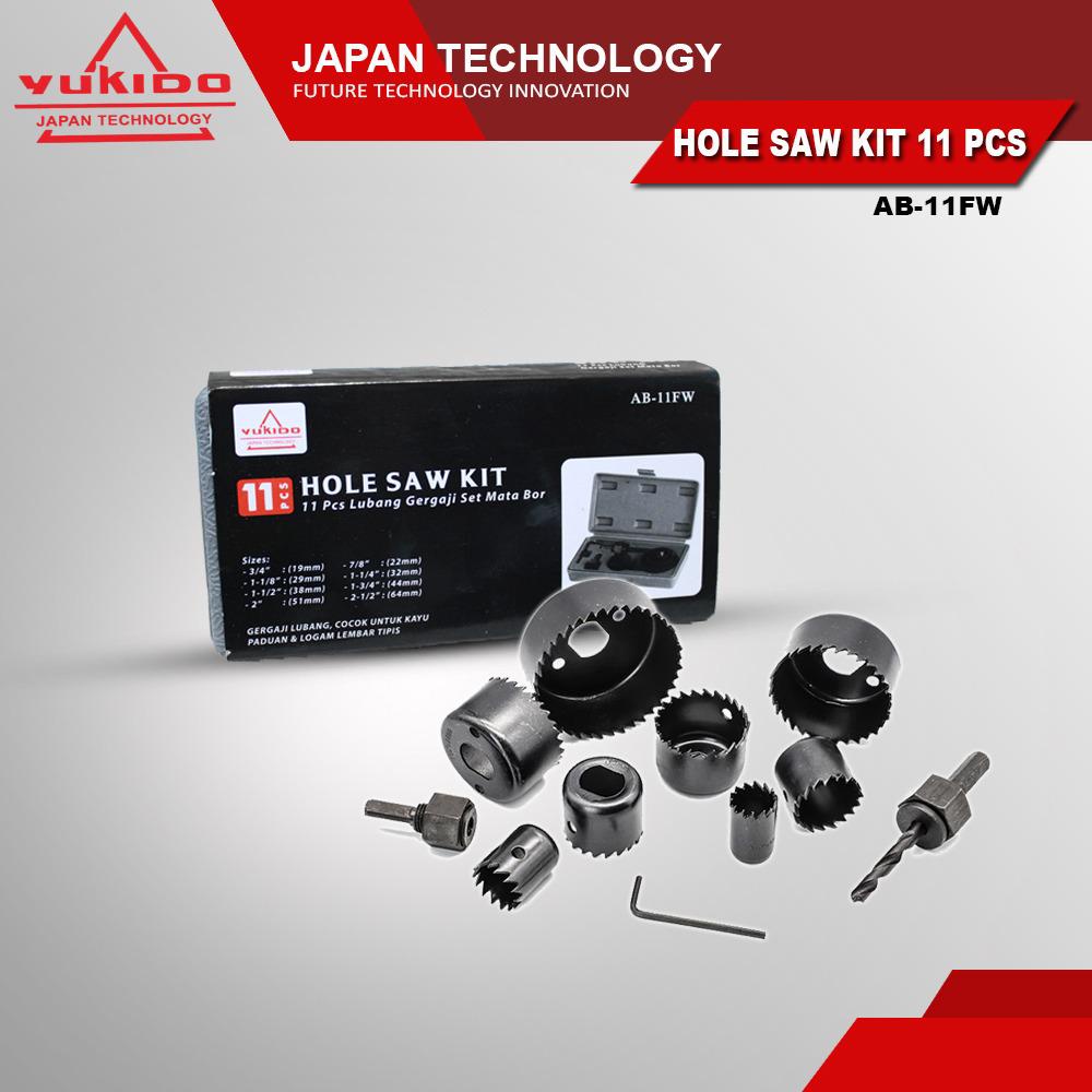 PROMO !! YUKIDO Hole Saw Set 11 Pcs HoleSaw Kit Mata Bor Pelubang Kayu Pipa Hidroponik