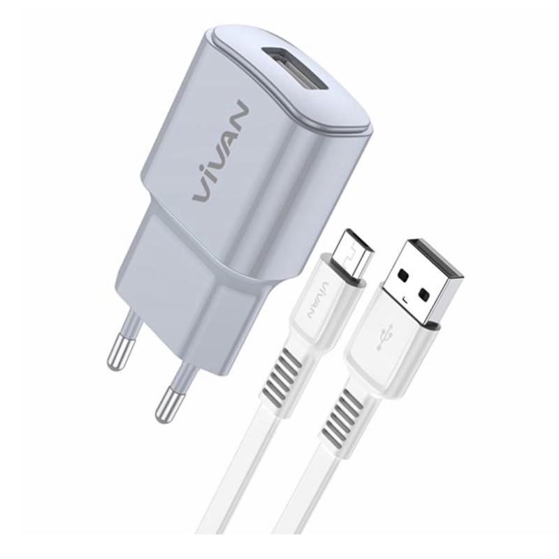 Charger Power Oval II VIVAN 2A Output Single USB With Cable Grey. Adaptor vivan