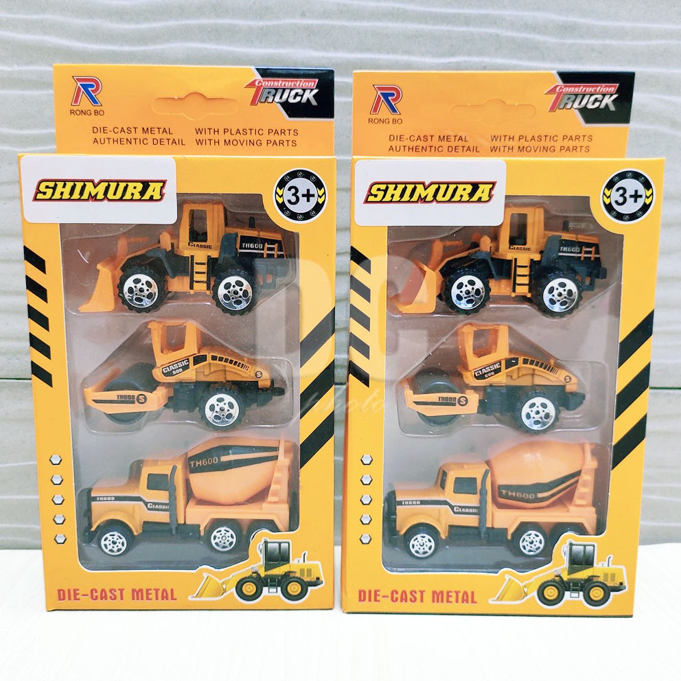 Road Construction Truck 3in1 Mainan Diecast Truk Konstruksi Molen Drum Roller Loader