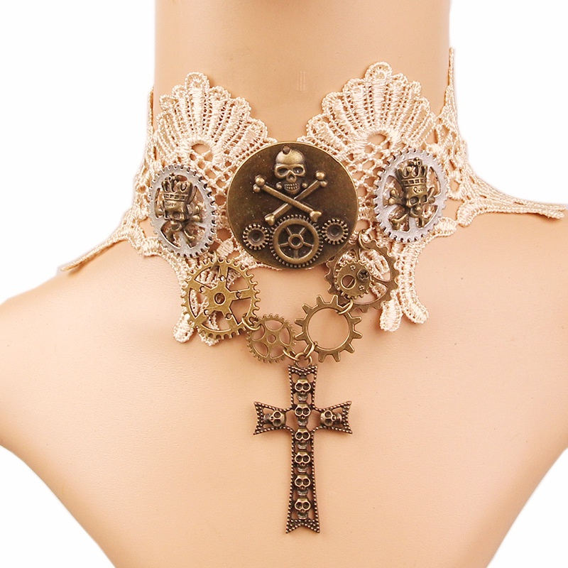 Halloween Skeleton Cross Pendant Necklace 8526