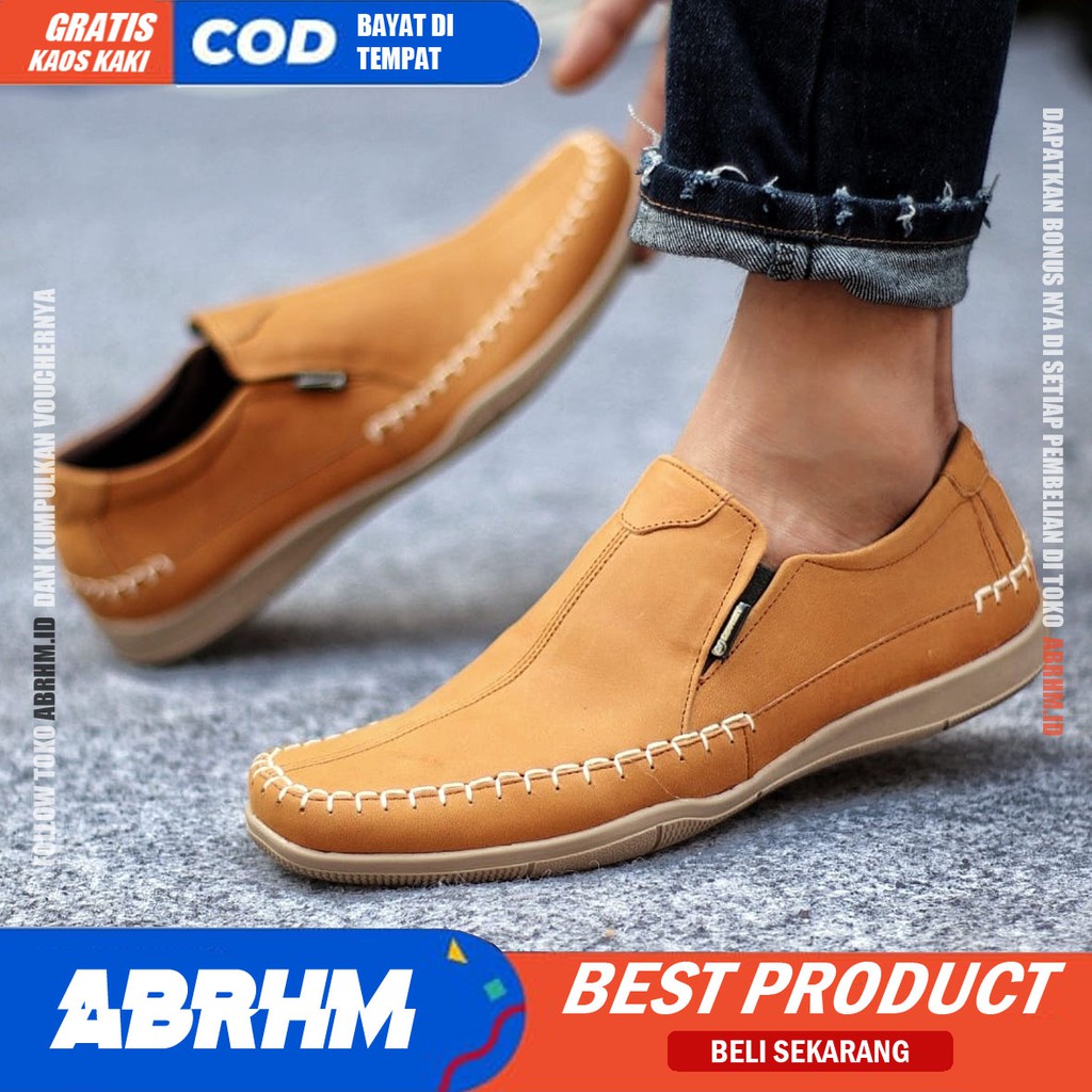 ABRHM X DIVOC Sepatu Formal Pria Sepatu Casual Kulit Asli Sepatu Pria Casual Slop Anti Slip Sepatu Kasual Oxford Kerja Kantor Kuliah Kondangan Gaya Keren Kekinian Original Murah Terlaris