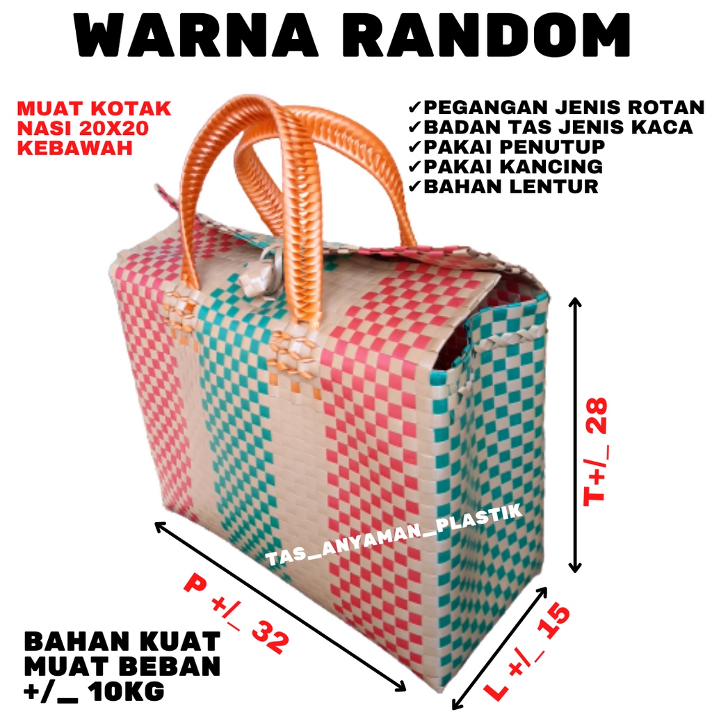 Keranjang Serbaguna Anyam Basket Tas Anyaman Plastik Hampers Parcel Souvenir Belanja Muat Kotak Nasi Pakai Penutup dan Kancing Ukuran Besar