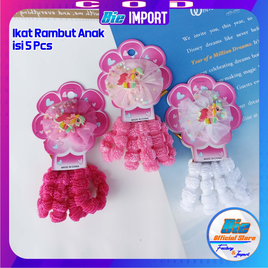 isi 5 Pcs Ikat Rambut Anak Korea Karakter Tiktop + Ikat Rambut Impor