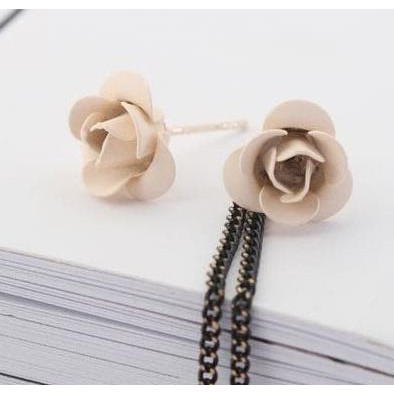 Indah Anting Korea Mawar Tusuk Belakang Panjang Mutiara