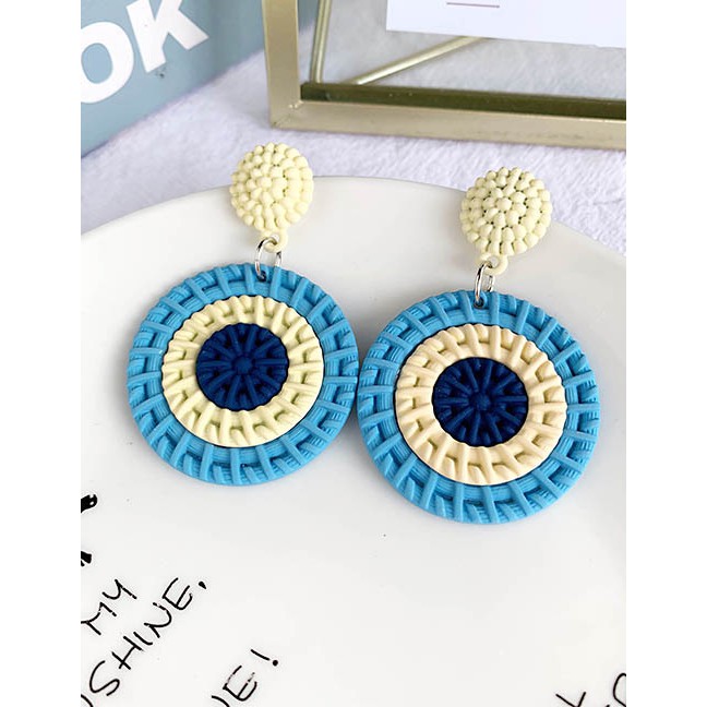 LRC Anting Tusuk Fashion Alloy Resin Round Color Matching Earrings F6267X