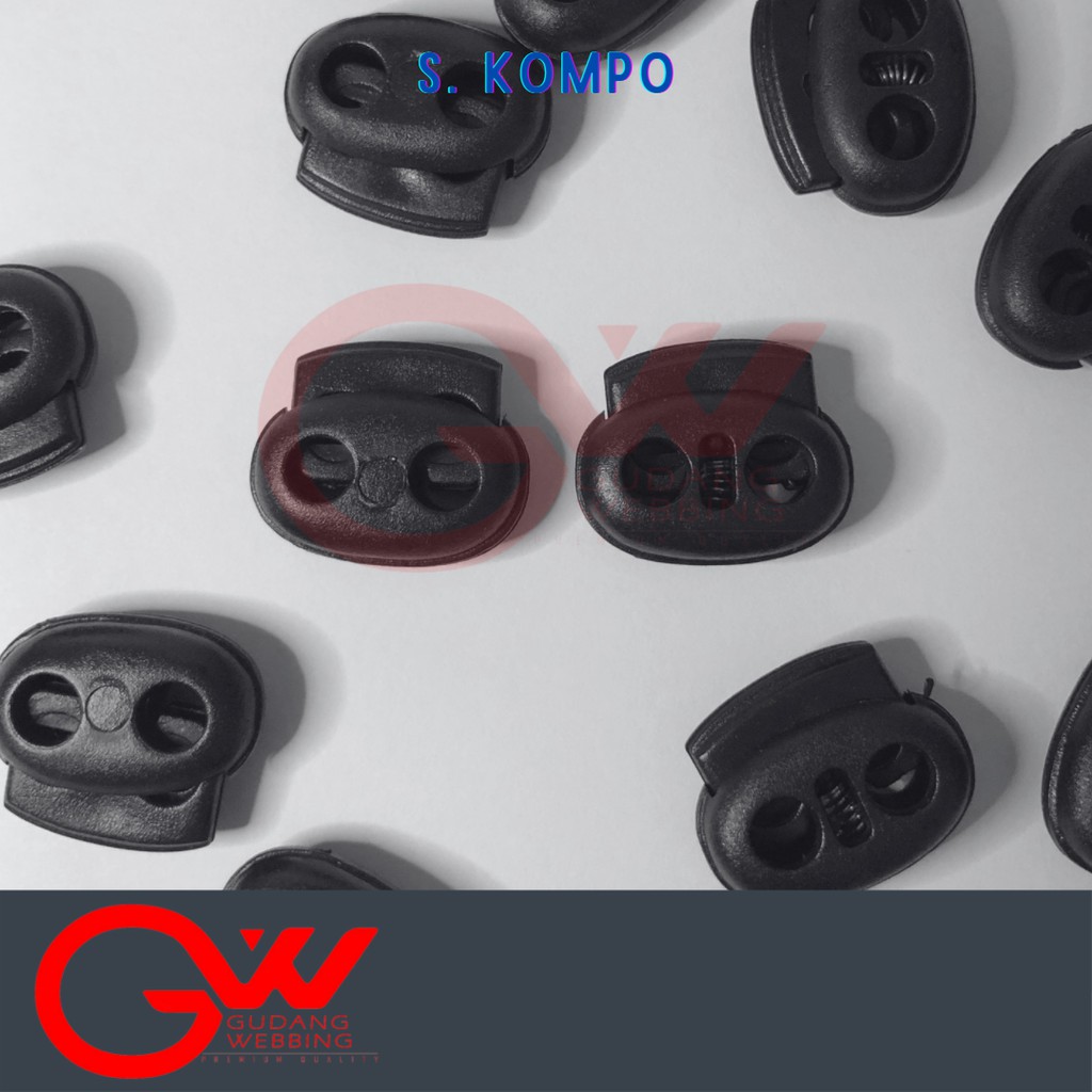 Penahan Tali Kur / Stopper Tali Kur / Stopper Kompo 2 lubang Acetal (100pcs)