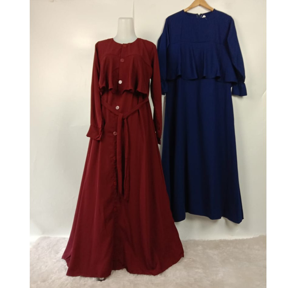 Gamis jersey tebal premium wolfis ity crepe kancing muslimah terbaru