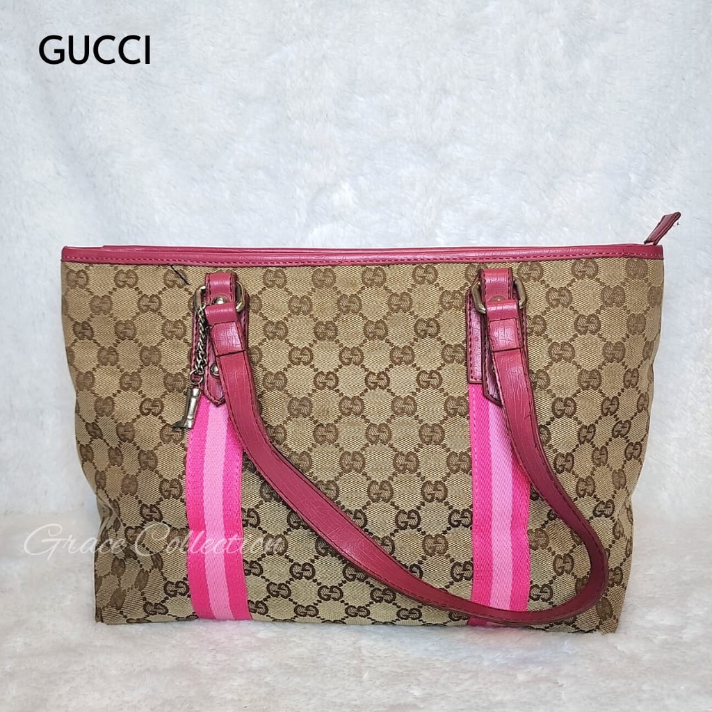 TAS WANITA BRANDED ORIGINAL - GC CANVAS SHOULDER TOTE BAG FUSCHIA