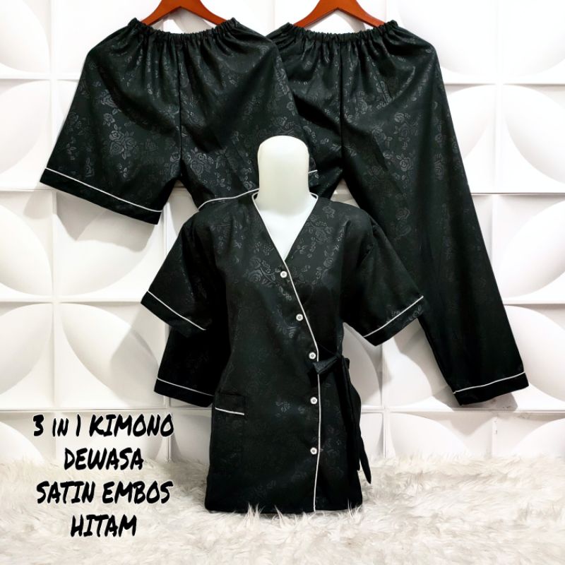 Piyama Kimono 3 in 1 satin embos fit to XL