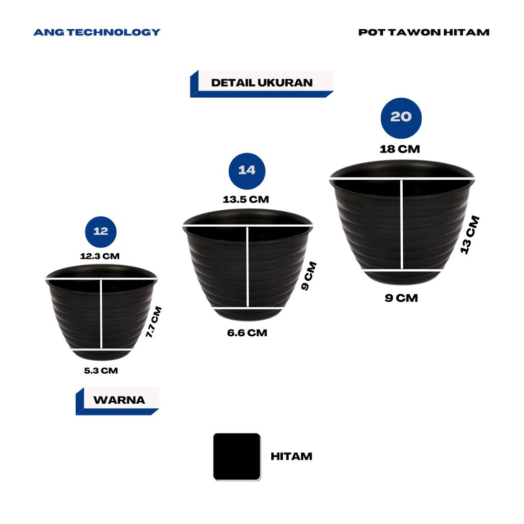 Pot Bunga Pot Tanaman Pot Tawon ANG Hitam 20 Termurah se-Indonesia 8 10 12 15 18 21 24 27 30