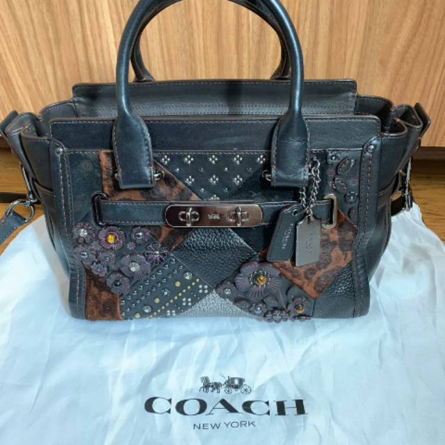 Tas COACH ORI Swagger 27 , Tas COACH Swagger Flower Floral Hitam ORIGINAL
