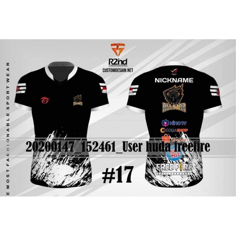jersey baju kaos gaming free fire printing custom