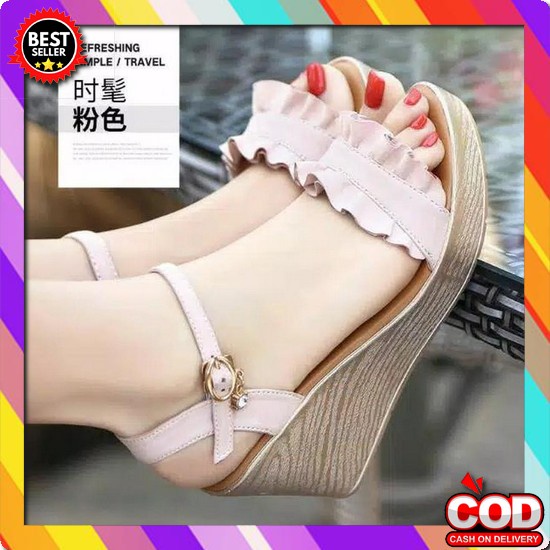 Sendal Kondangan Wanita Import Kekinian 2022 Wedges Empuk Murah Tinggi Ph 03- Wedges Sandal Tali Wa