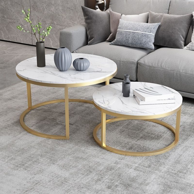 Set Meja Ruang Tamu Couple / Meja Tamu Minimalis / Meja Industrial Motif Marmer Marble / Meja Tamu Bulat / Meja Kopi