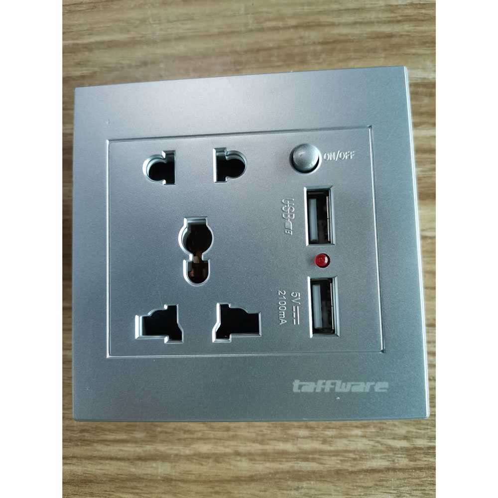 Taffware Stop Kontak Universal UK EU US 2 Port USB On Off Switch