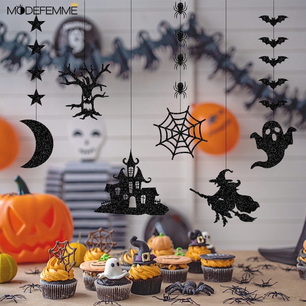 6 Pcs Ornamen Gantung Model Laba-Laba Dan Kelelawar Untuk Dekorasi Halloween