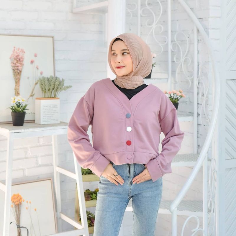 Set Wanita Crop Lenka Sweater Crop Oversize Wanita Kancing Size M.L.Xl | Oversize Crop Wanita | Sweater Crop Korean Style Wanita