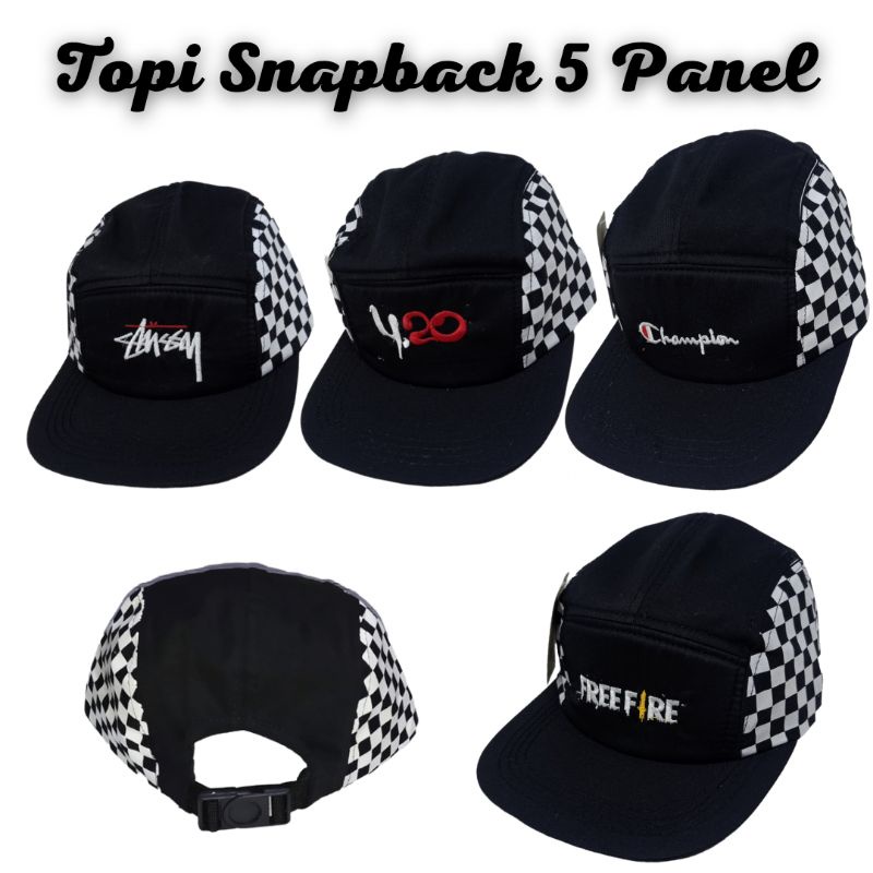 JF COLLECTION Topi Snapback 5 Panel Bordir Motif Catur | Topi Catur Bonge | Topi Hip Hop Distro