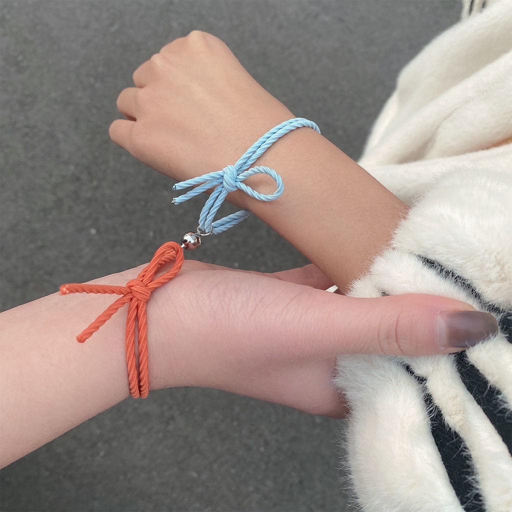 2pcs Gelang Tali Kepang Magnetik Handmade Dapat Disesuaikan Untuk Pasangan