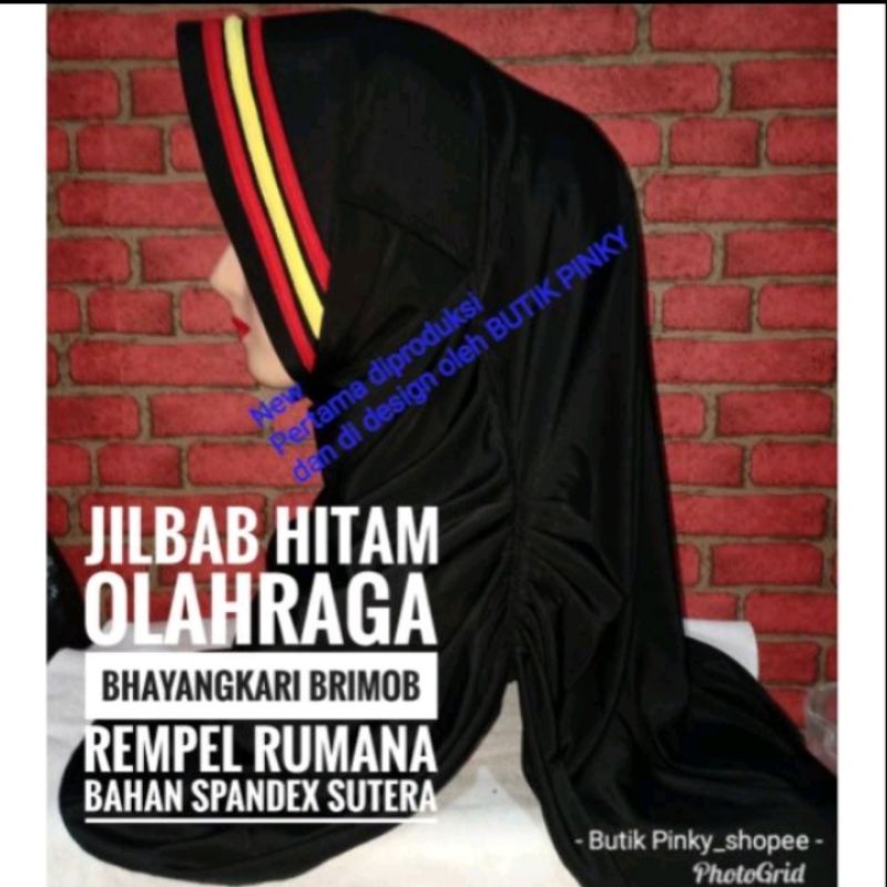 Jilbab olahraga bhayangkari brimob Nusantara hitam rempel