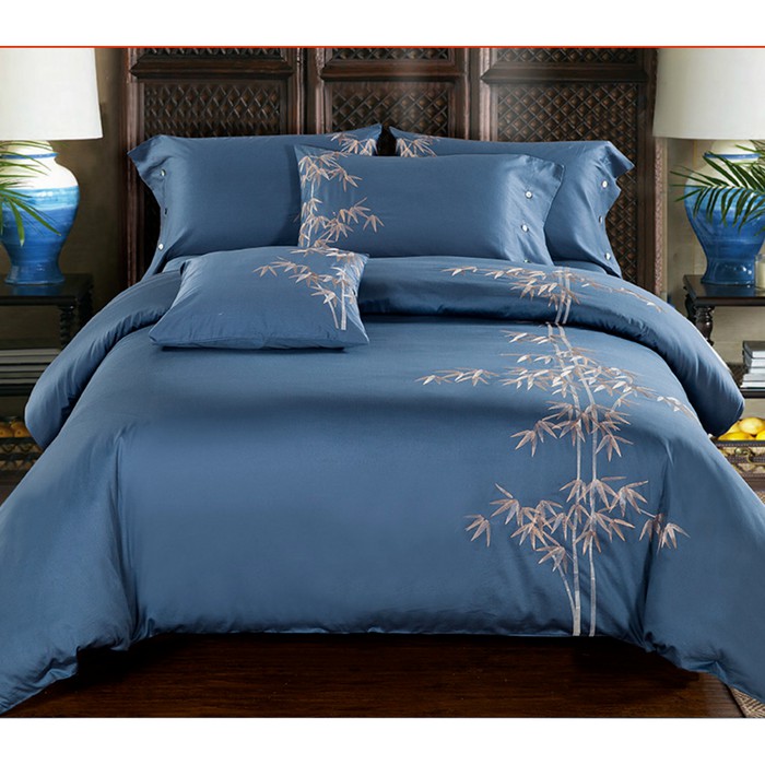 100%Egyptian Cotton Soft Embroidered Duvet Bed Cover - Biru