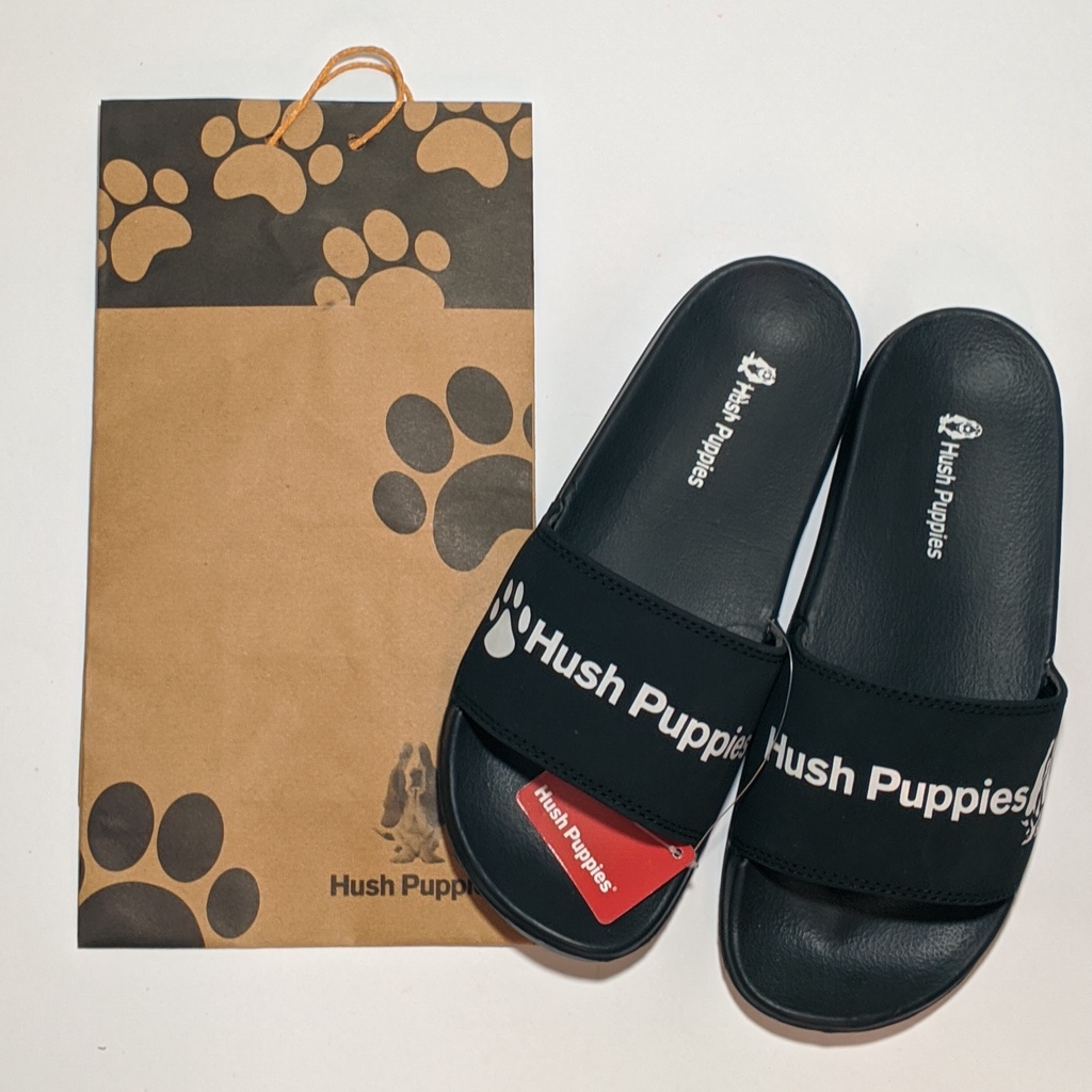 SANDAL Hush Puppies - Black White Puppies Slippers sandals PRIA WANITA UNISEX CASUAL