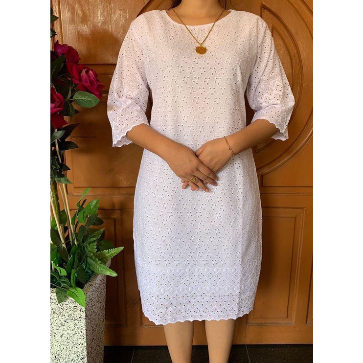 Dress katun bolong bangkok puring katun warna putih dan hitam