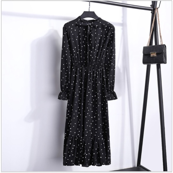 DA061 Dress Kondangan Dress Pesta Vintage Dress Floral Dress Import Korean Maxi dress series 2-hitam polkadot