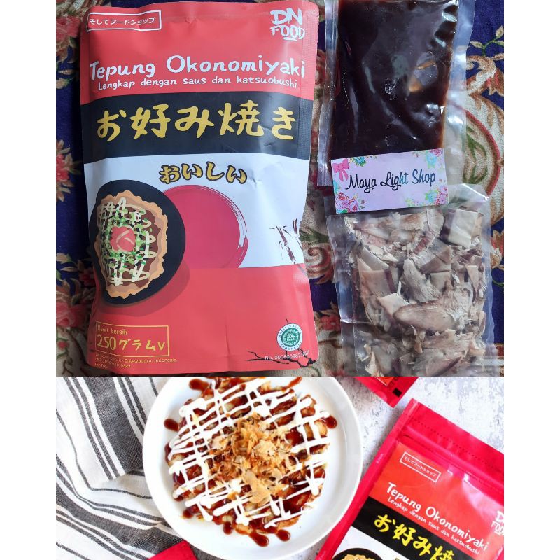 Paket Okonomiyaki bahan tepung premix mirip takoyaki katsuobushi cakalang saus takoyaki sauce
