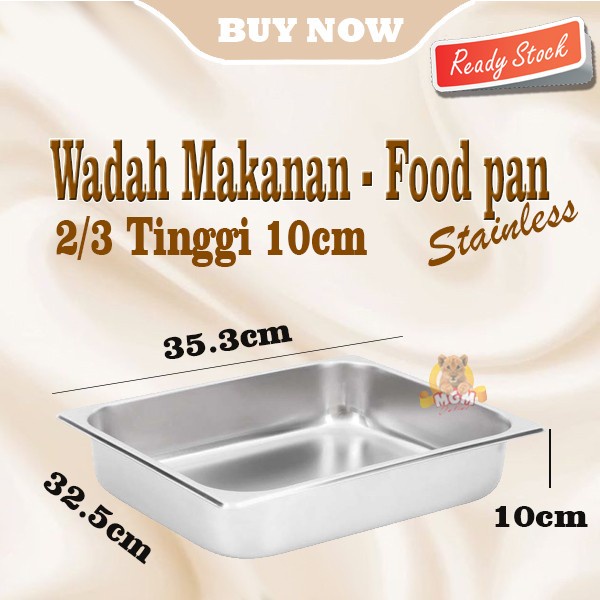 Food pan prasmanan Stainless ukuran 2/3 tinggi 10cm Wadah gastronorm