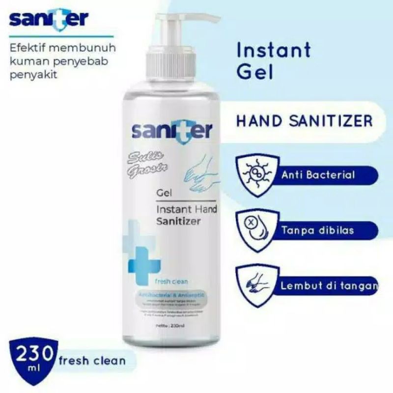 Saniter Gel Hand Sanitizer Antis Handsrub Pumo Gel 230ml Fresh Clean Antibacterial Antiseptic