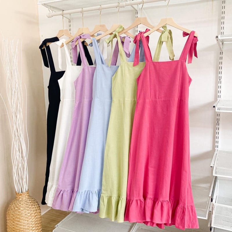 Tq88indonesia Fashion Baju Dress Wanita Terbaru /  Lynette LINEN Midi Dress / Dress Seksi Wanita Terbaru / Dress Singlet Kekinian / Dress Korea Style / Dress Polos