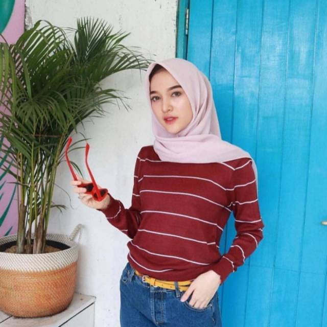 Sweater Rajut Wanita Murah Stripe Knit