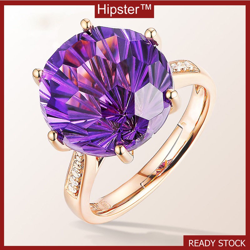 Hot Sale Graceful and Fashionable Advanced Inlaid Amethyst Adjustable Ring