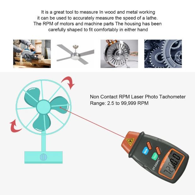 Laser Tachometer Digital DT-2234C - Non Contact Photo RPM Speedometer