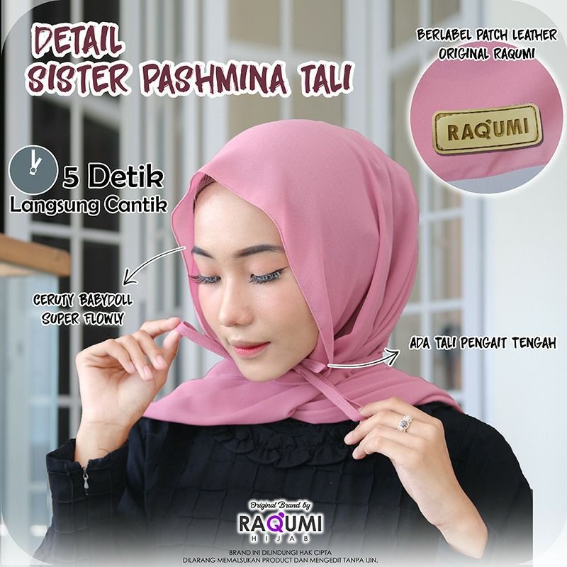 Sister Pashmina Tali Berlabel Teather ORI Raqumi Hijab Bahan Ceruty  Babydoll sangat mudah dan nyama