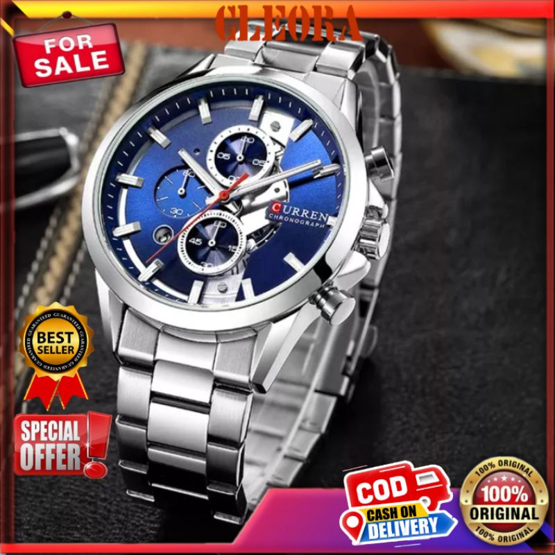 Jam Tangan Pria CURREN Original Analog  Original Tali Kulit Chronograph Aktif Arloji Analog Jm Tahan