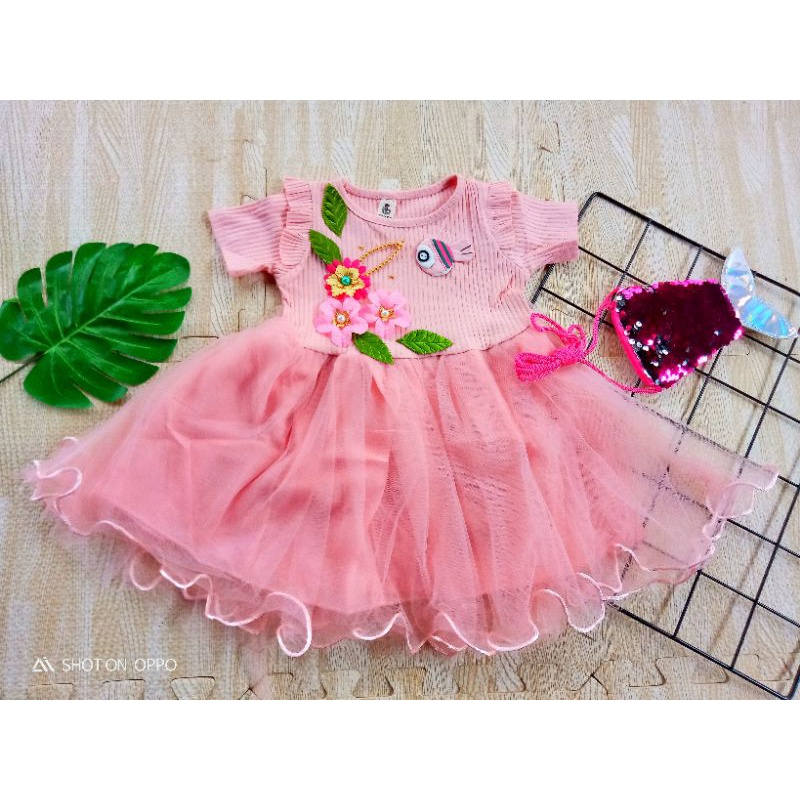 [0-5th] DRESS TUTU ANAK GAUN PESTA DRESS TILE ANAK IMUT MOTIF BUNGA FREE TAS USAP IKAN / DRESS TUTU ANAK IMPORT PREMIUM BUNGA / DRESS TUTU ANAK FLOWER MEWAH