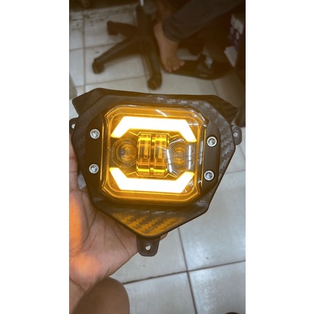 Reflektor Headlamp Batok Lampu Depan CRF Carbon set Lampu led 2Lensa angel warna /Kedok lampu crf carbon