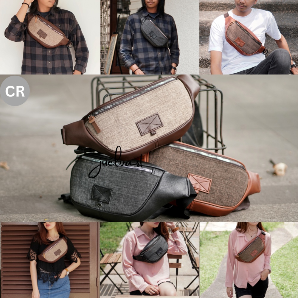 Tas Selempang Pria Wanita / Waistbag Kulit PU Leather / Sling Bag Pria Wanita / Tas Bahu