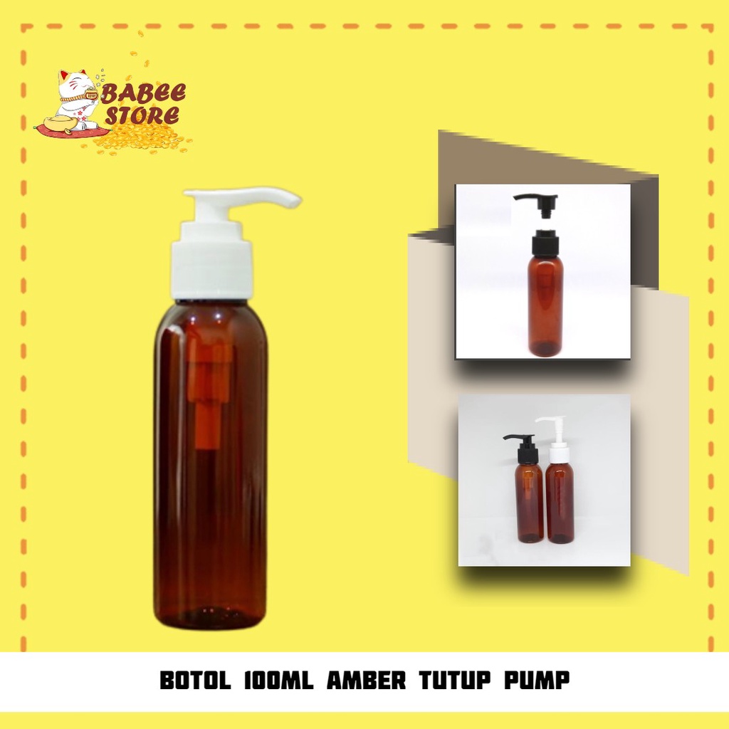 BABEE - BOTOL AMBER 100ML TUTUP PUMP / BOTOL PUMP 100ML TEBAL / BOTOL 100 ML AMBER