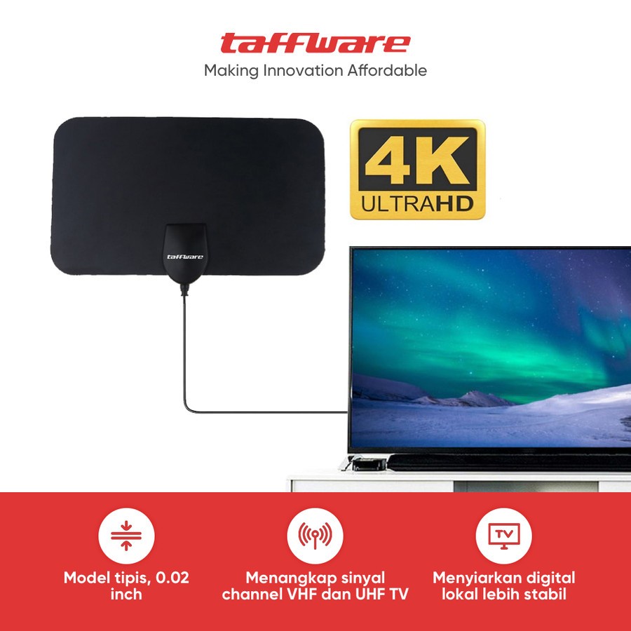 Taffware Antena TV Digital DVB-T2 4K High Gain 25dB