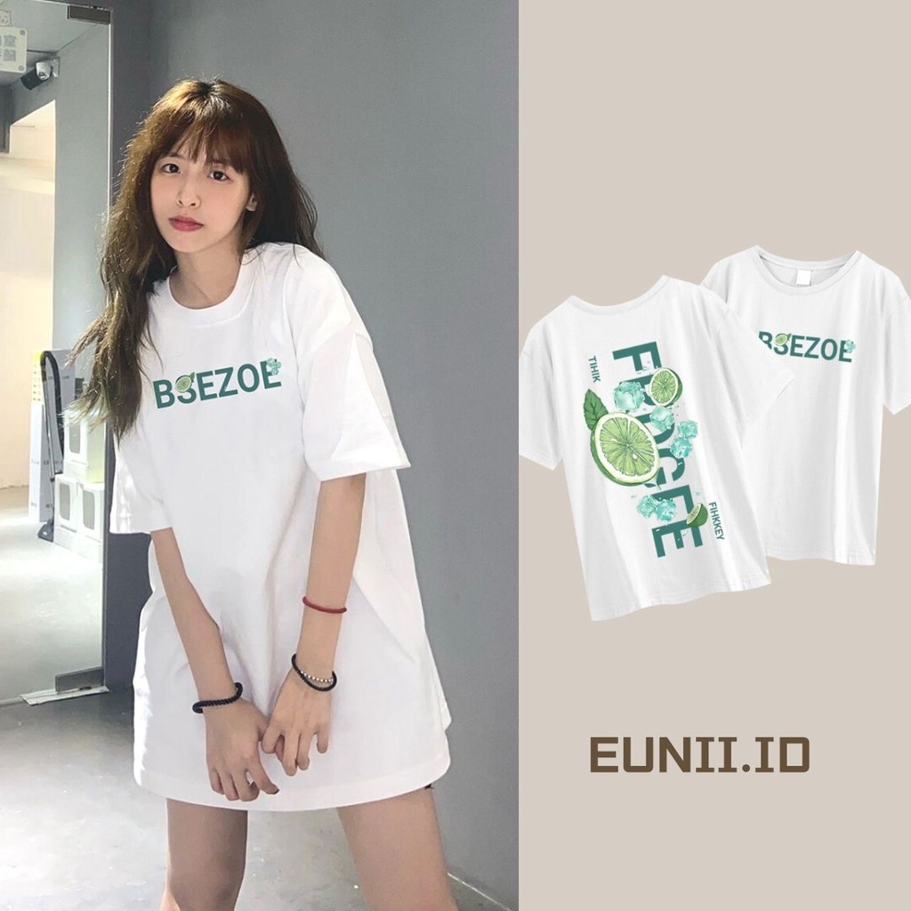 EUNII T-shirt Lengan Pendek Segar Pencetakan Korean Style/Kaos Atasan Wanita/Baju Kaus Oversize Wanita