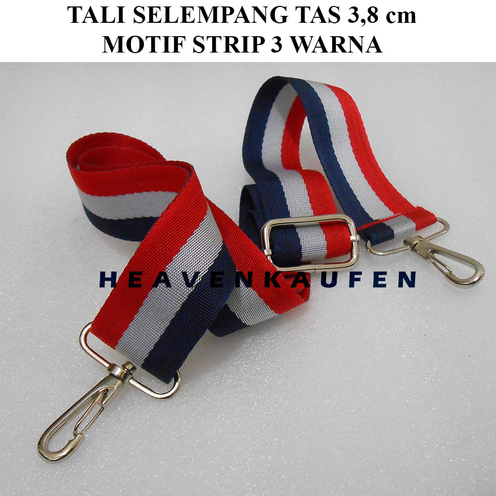 Tali Selempang Tas / Strap Tas Lebar 3,8 cm Motif Strip 3 Warna Bagus Kait Besi